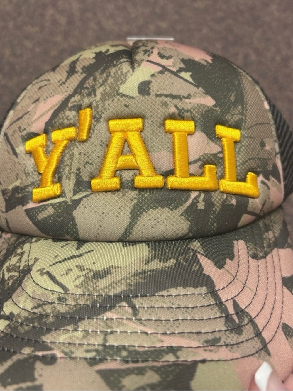 Lee Ladies Camo Trucker Hat with Yellow Embroidery - Picture 2 of 6